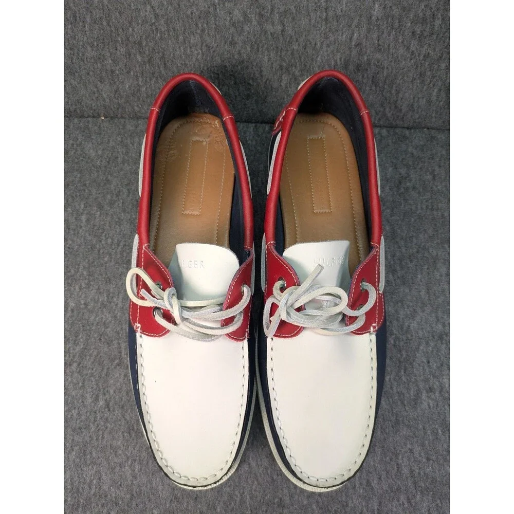Tommy Hilfiger Bowman Boat Shoes Men 13 M Blue Red White Leather w/ Box